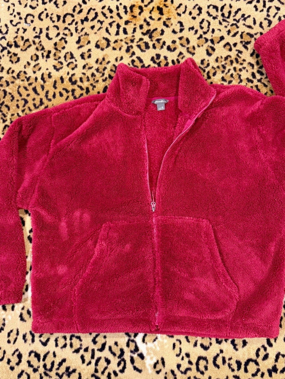 NWT Eddie Bauer Cozy Teddy Bear Sherpa Fleece Jacket Pink Red Full Zip XL